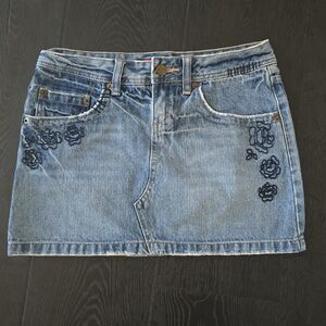 SO Blue Denim Mini Skirt with Floral Embroidery